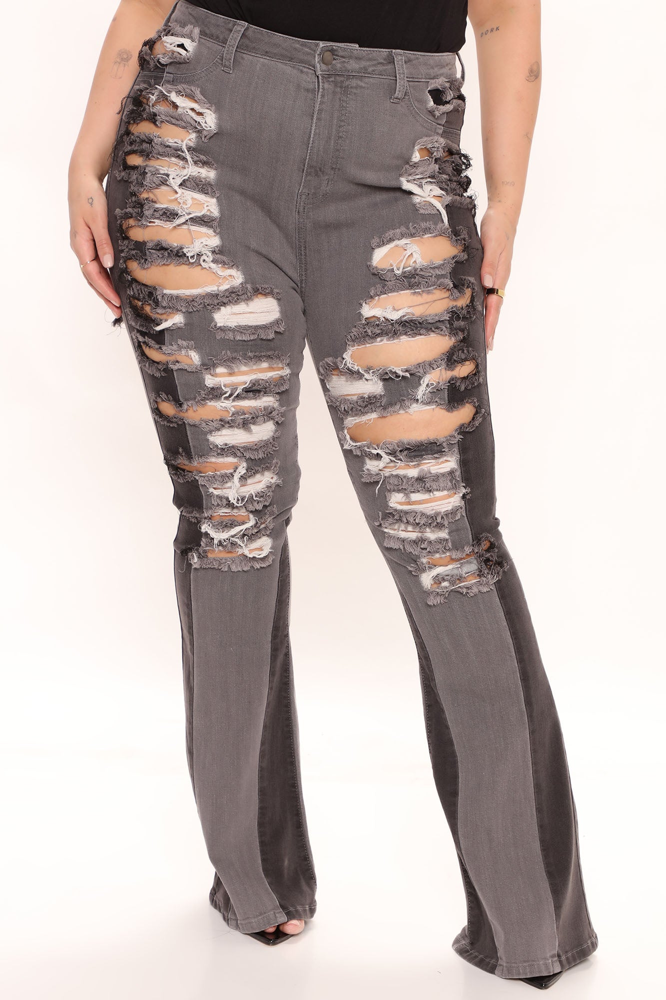 Catchin Feelings High Waisted Flare Jeans - Black/Grey Ins Street