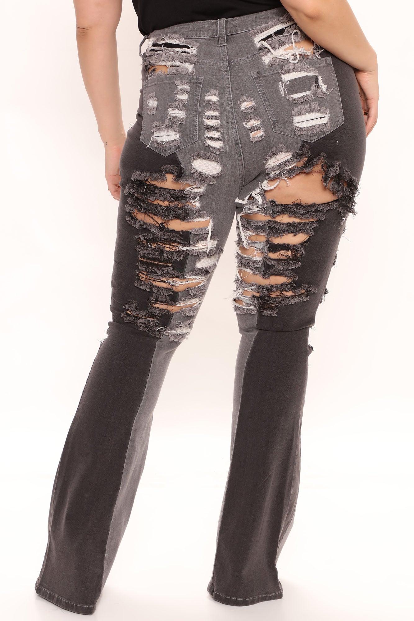 Catchin Feelings High Waisted Flare Jeans - Black/Grey Ins Street