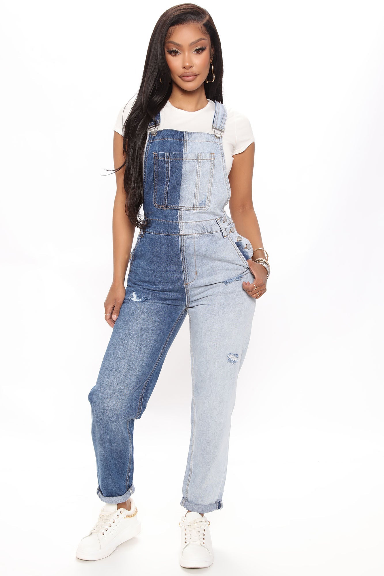 Two Faced Two Toned Overalls - Blue/combo Ins Street
