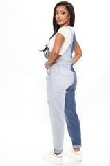 Two Faced Two Toned Overalls - Blue/combo Ins Street