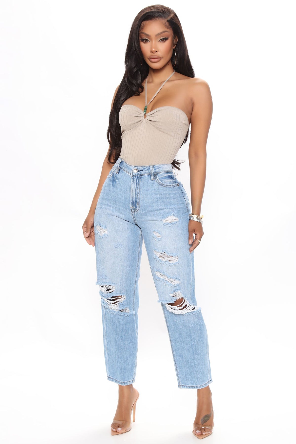 Why Don't You Relax Ripped Mom Jeans - Medium Blue Wash Ins Street