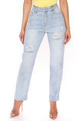 Choose Wisely Distressed Mom Jean - Light Blue Wash Ins Street