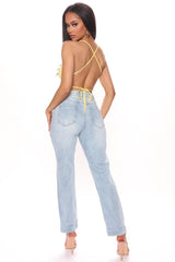 Choose Wisely Distressed Mom Jean - Light Blue Wash Ins Street