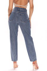 Know It All Non Stretch Mom Jeans - Dark Wash Ins Street