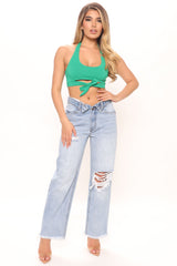 Doin' It Right Foldover Straight Leg Jeans - Medium Blue Wash Ins Street