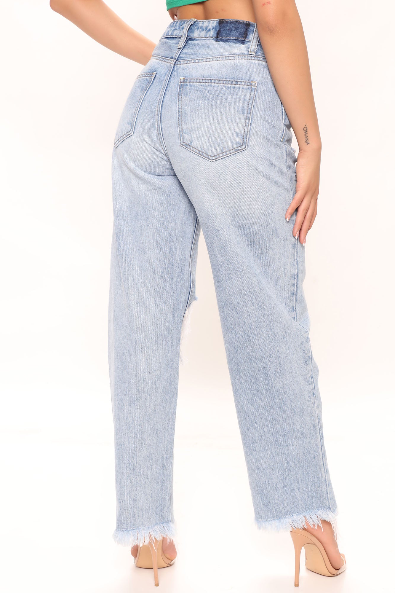 Doin' It Right Foldover Straight Leg Jeans - Medium Blue Wash Ins Street