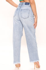 Doin' It Right Foldover Straight Leg Jeans - Medium Blue Wash Ins Street