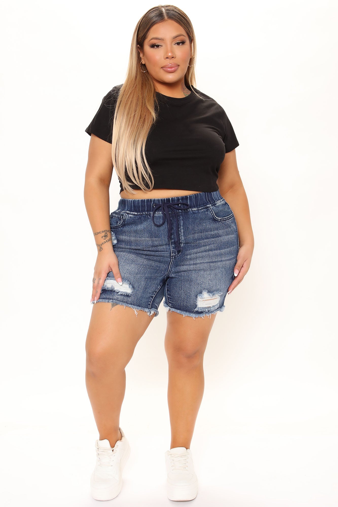 Cruisin' Around The City Denim Jogger Shorts - Dark Wash Ins Street