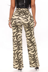 Wild Child Printed Straight Leg Jeans - Olive/combo Ins Street