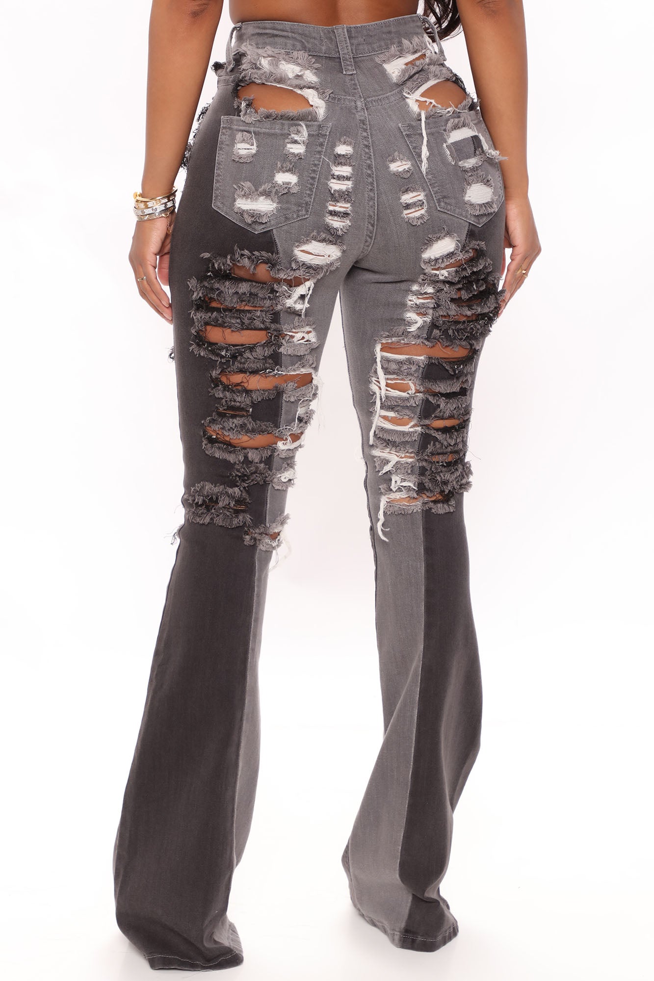 Catchin Feelings High Waisted Flare Jeans - Black/Grey Ins Street