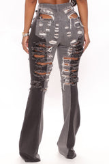 Catchin Feelings High Waisted Flare Jeans - Black/Grey Ins Street