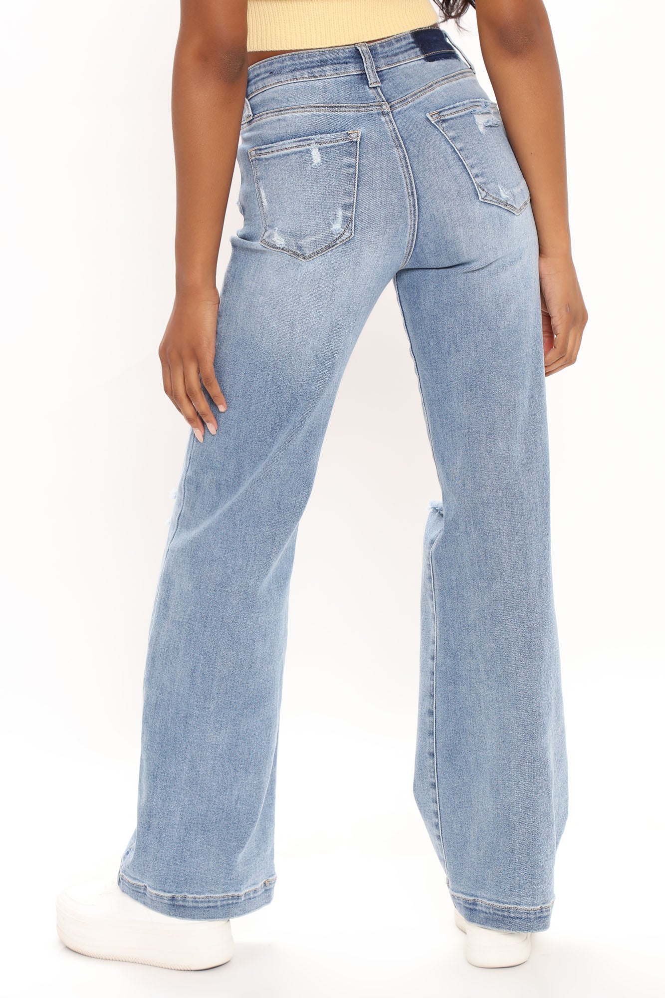 Longing For You Distressed Wide Leg Jeans - Medium Blue Wash Ins Street