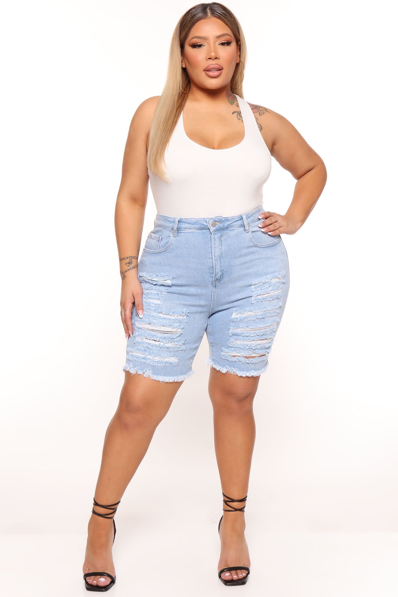 I Do It Better Ripped Denim Short - Light Blue Wash Ins Street
