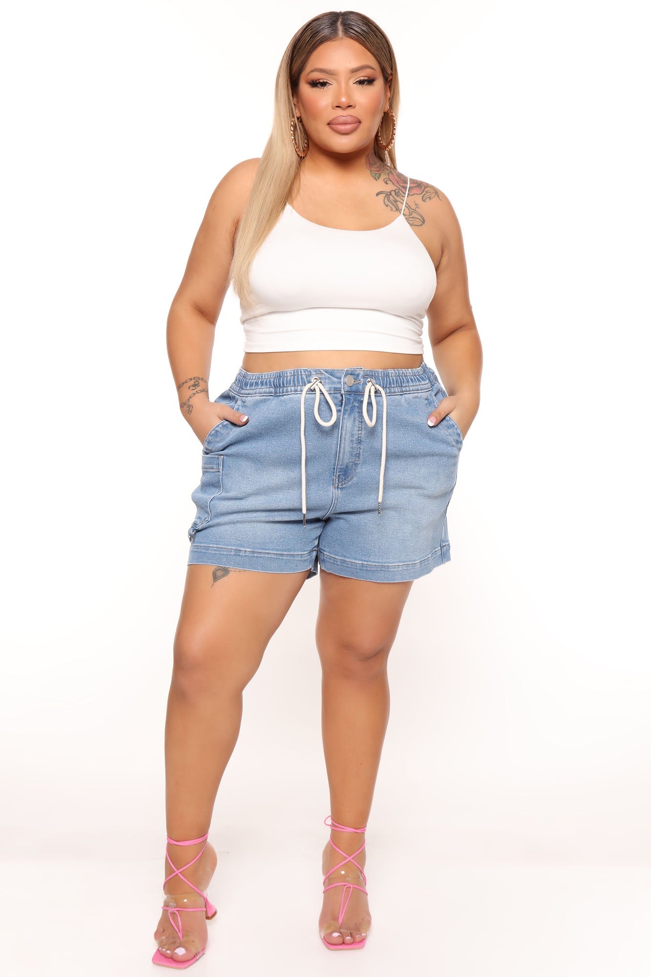Be Cool Jogger Denim Shorts - Light Blue Wash Ins Street