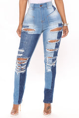 Primadonna Ripped Skinny Jeans - Blue/combo Ins Street