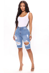 Made Ya Look Denim Bermuda Shorts - Light Blue Wash Ins Street
