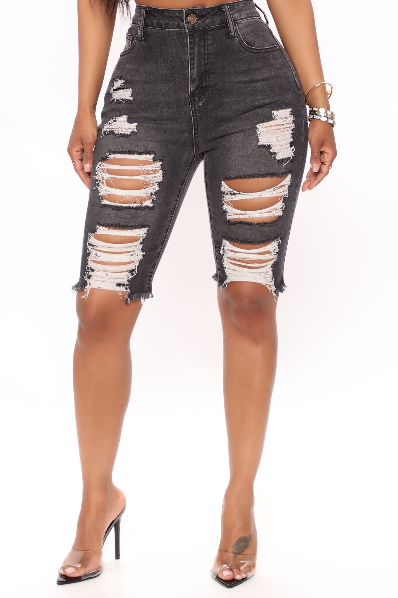 Turn Around Ripped Bermuda Shorts - Grey Ins Street