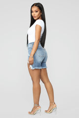 Envy Me Distressed Bermuda Shorts - Medium Blue Wash Ins Street