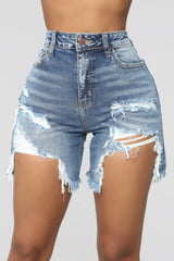 Envy Me Distressed Bermuda Shorts - Medium Blue Wash Ins Street
