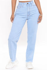 Follow Your Heart Non Stretch Mom Jeans - Light Blue Wash Ins Street