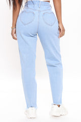 Follow Your Heart Non Stretch Mom Jeans - Light Blue Wash Ins Street