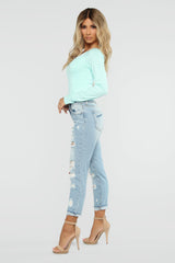 Jeans Muggin Distressed Boyfriend Jeans - Light Blue Wash Ins Street