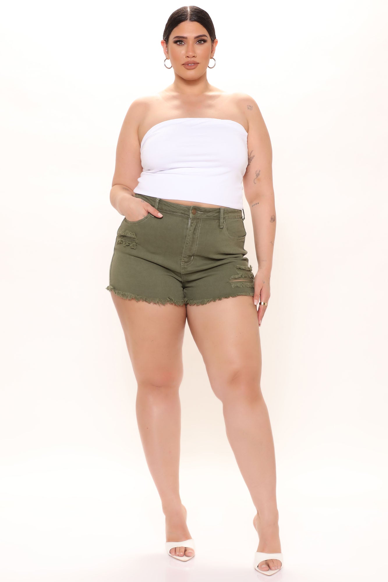 High Tide Frayed Denim Shorts - Olive Ins Street