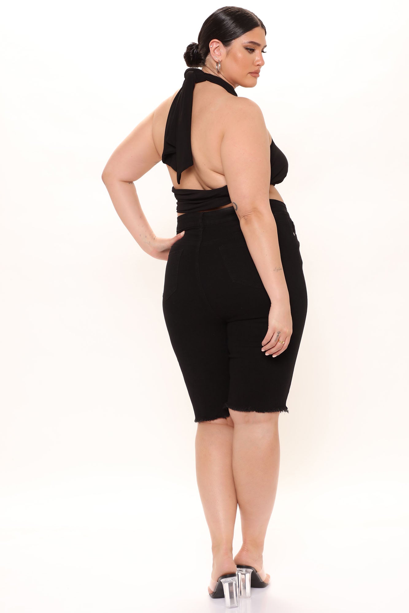 See Me Now Distressed Bermuda Shorts - Black Ins Street