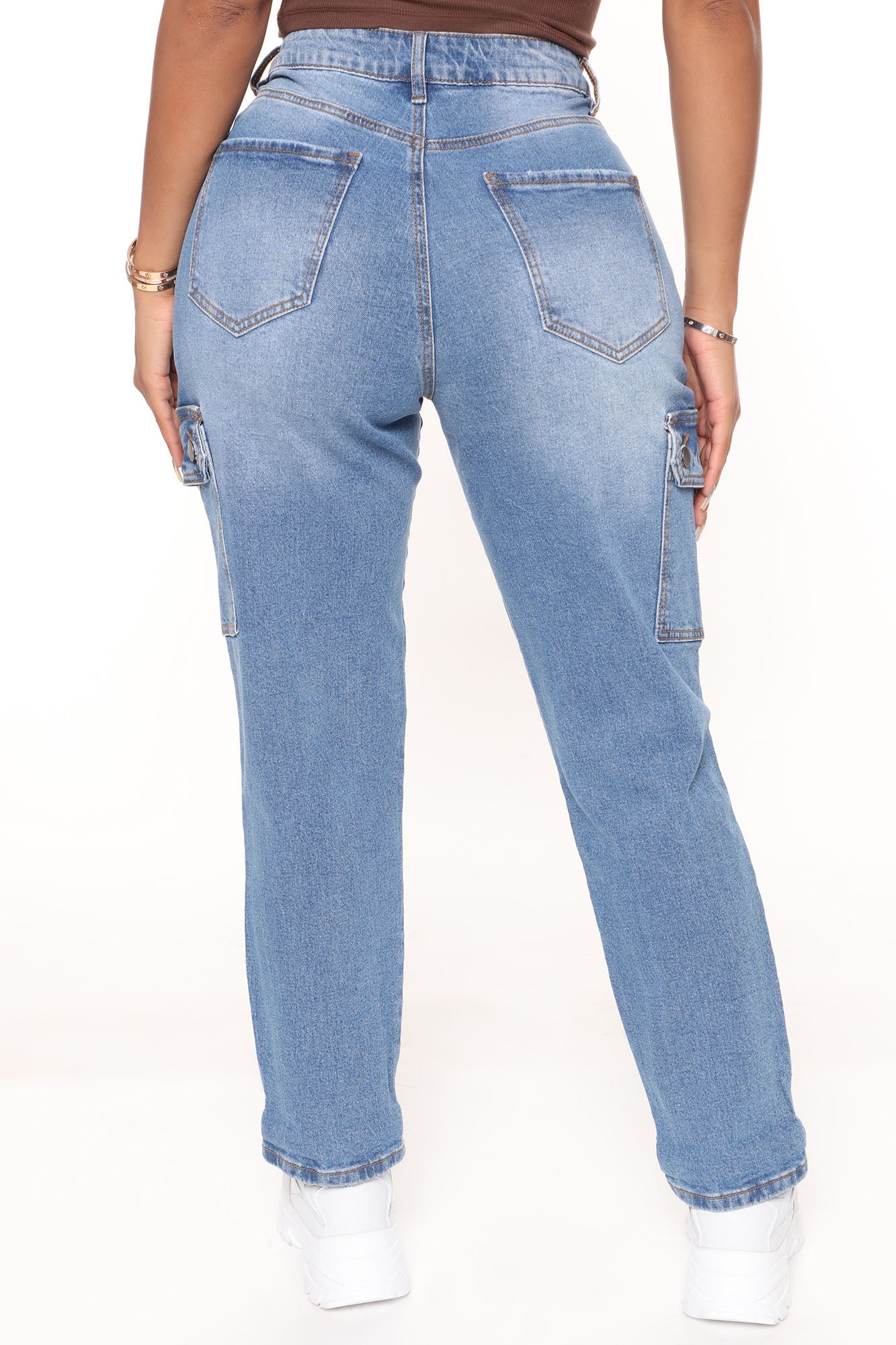 Makes Sense Utility Cargo Jeans - Medium Blue Wash Ins Street