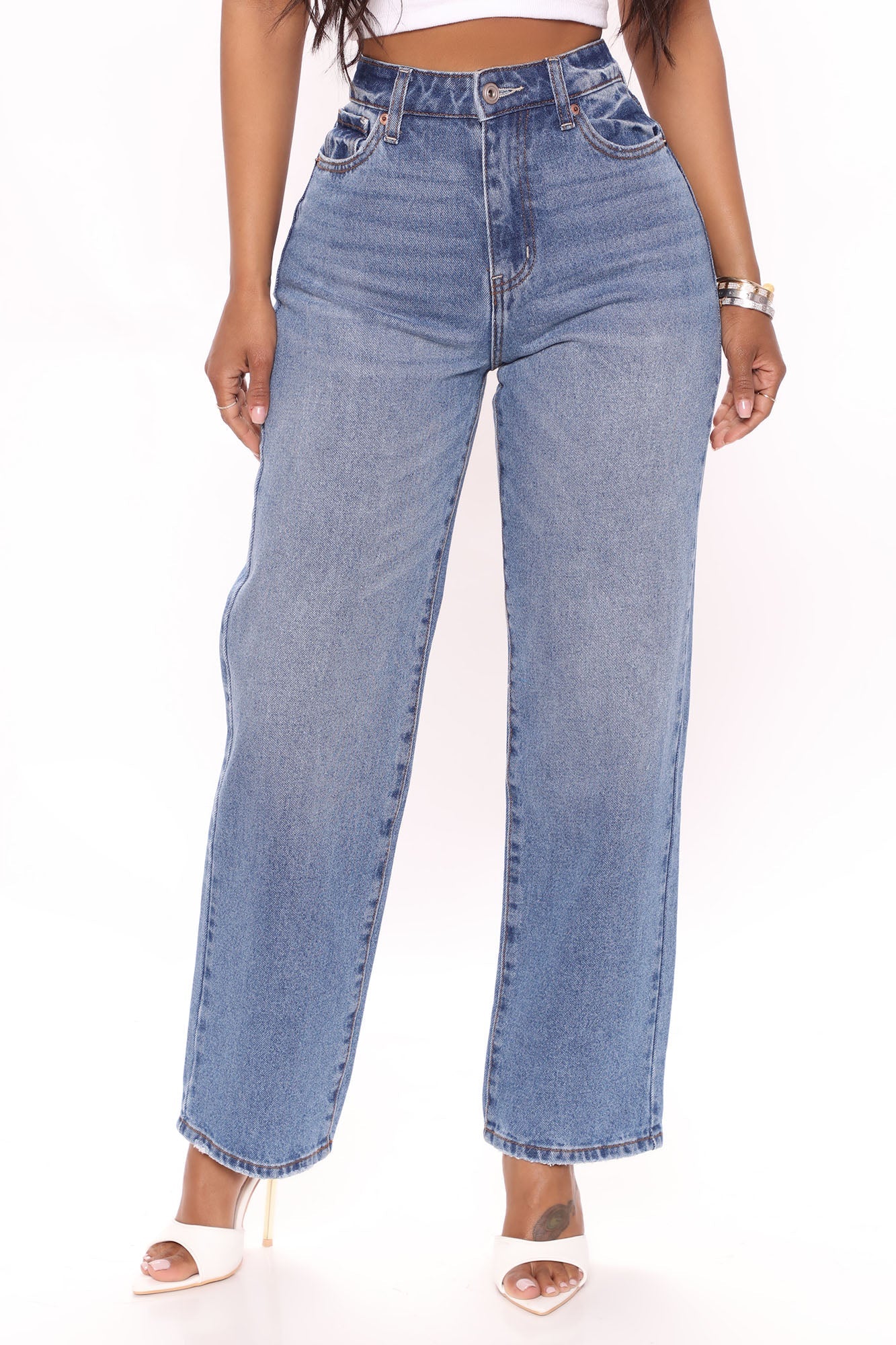 Classic High Waist Loose Jeans - Medium Blue Wash Ins Street