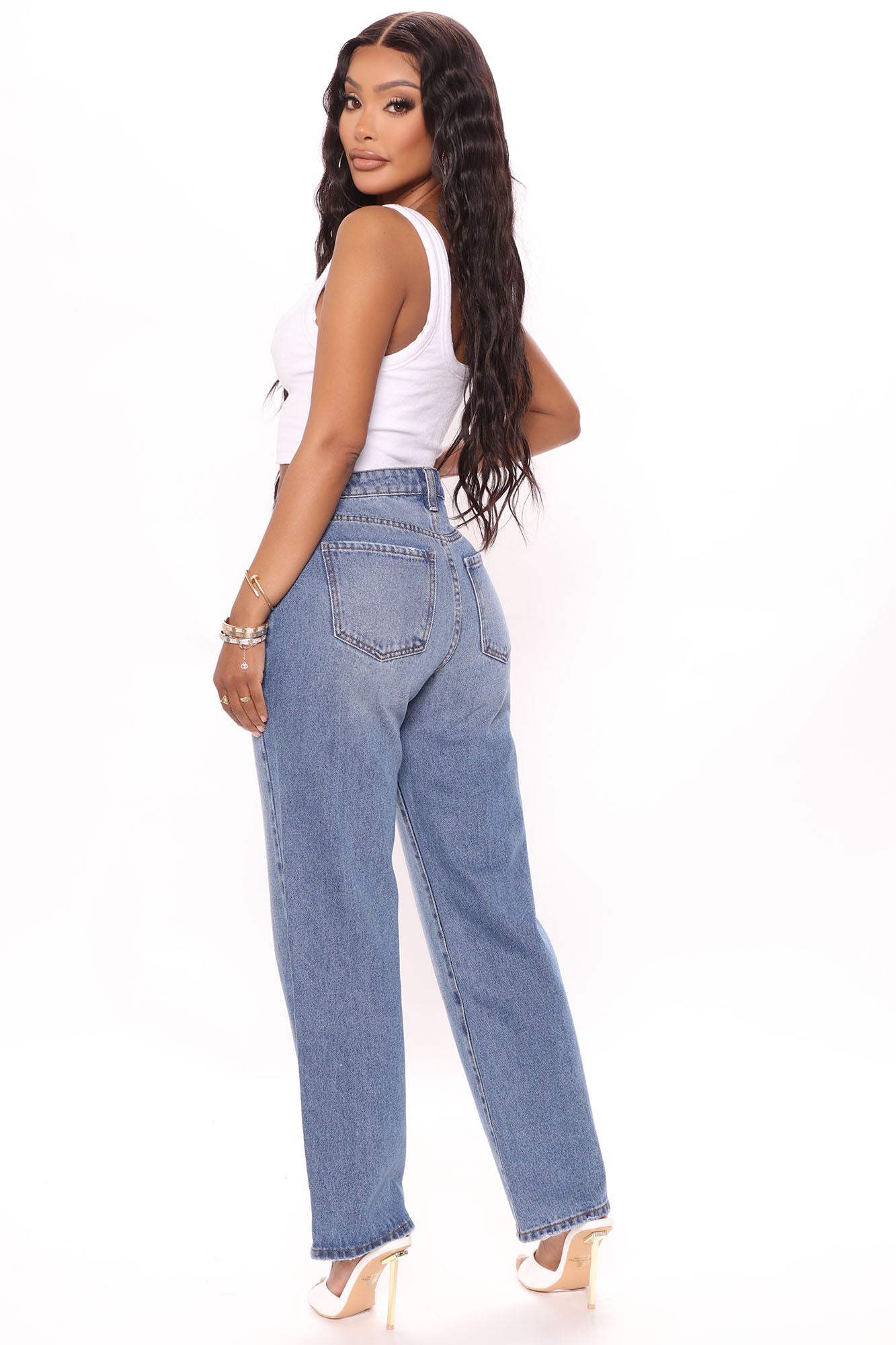 Classic High Waist Loose Jeans - Medium Blue Wash Ins Street