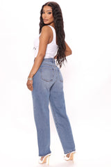 Classic High Waist Loose Jeans - Medium Blue Wash Ins Street
