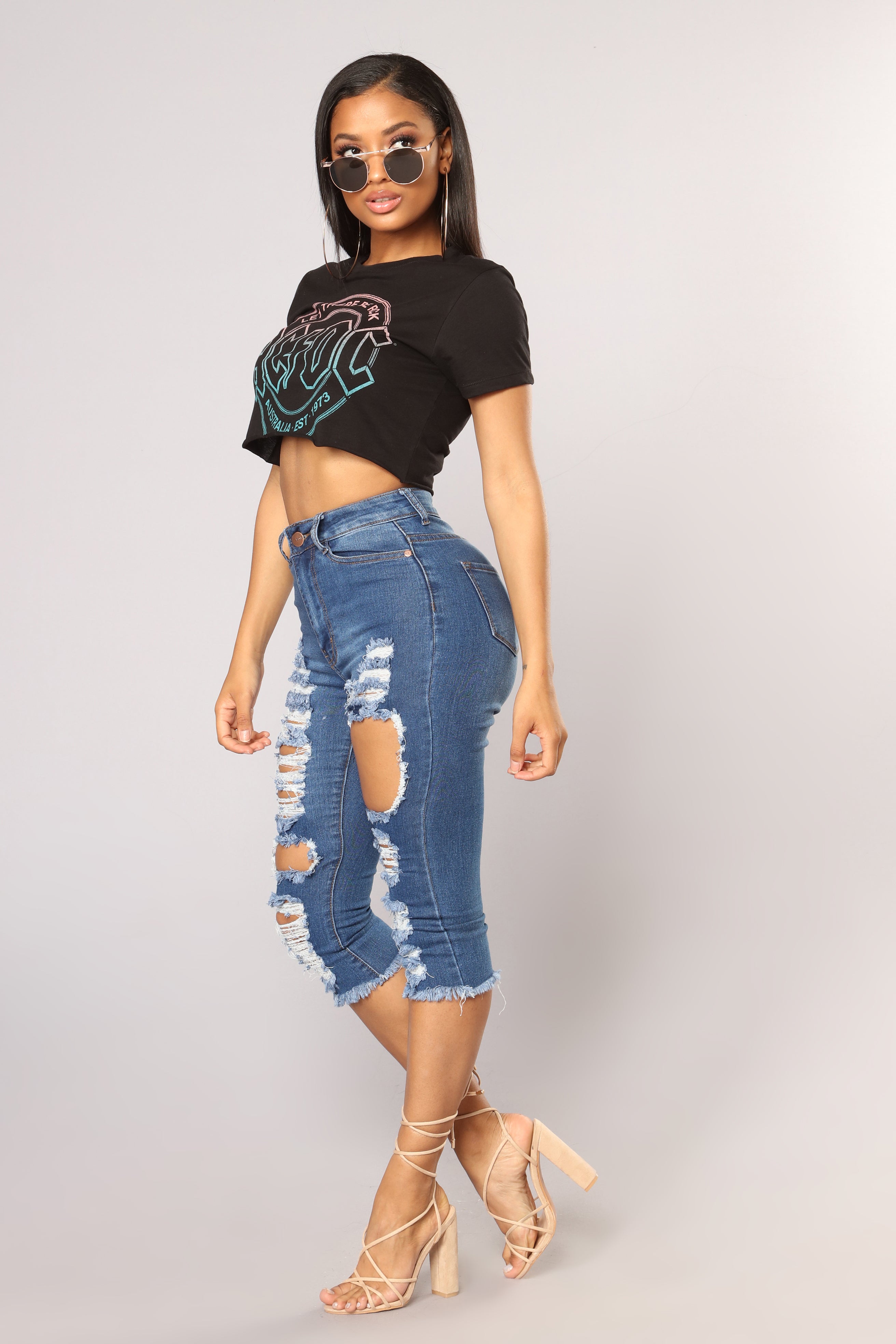 Olivia Distressed Bermuda Shorts - Medium Wash Ins Street