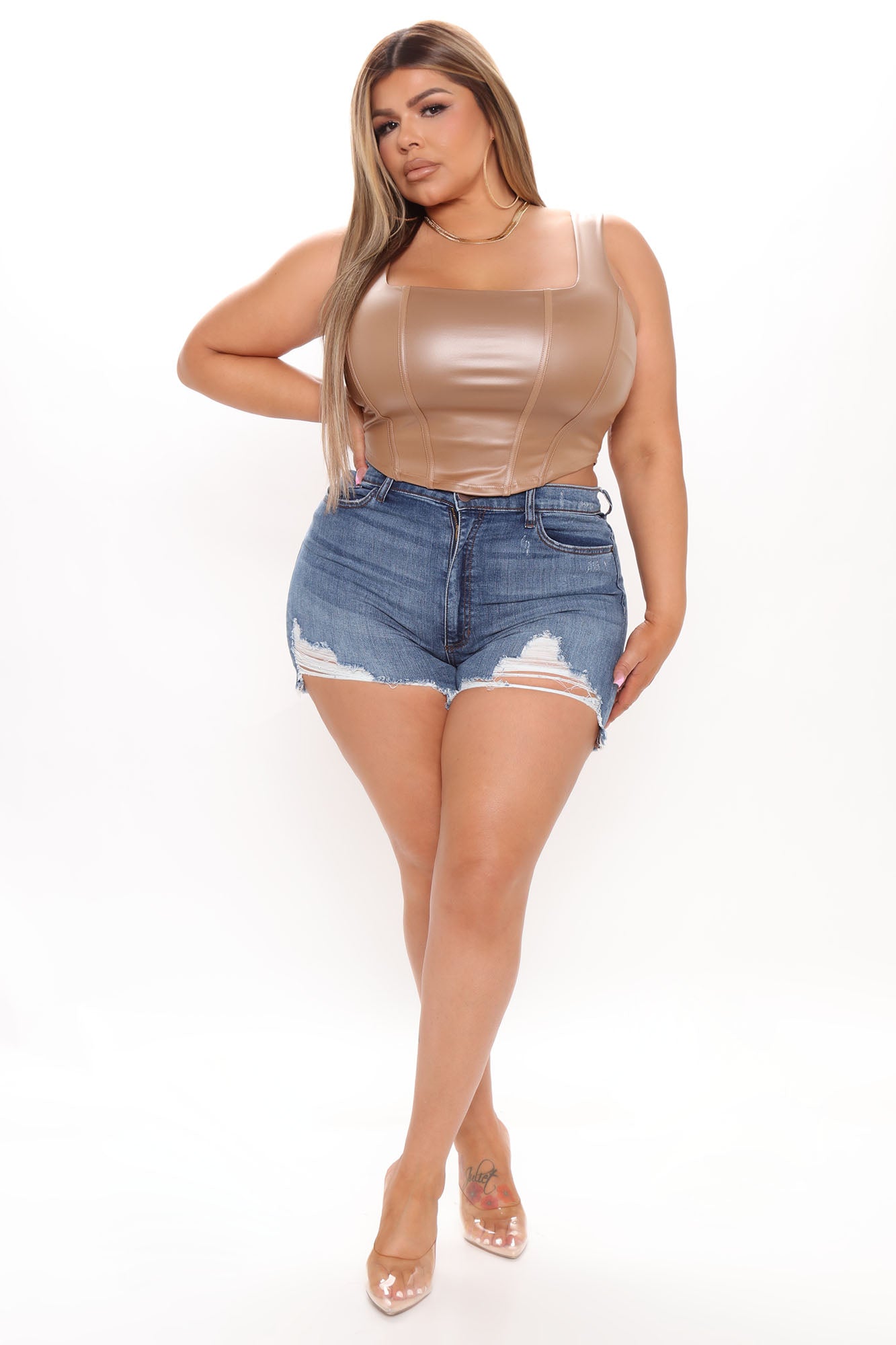 Take Control Distressed Denim Shorts - Medium Blue Wash Ins Street