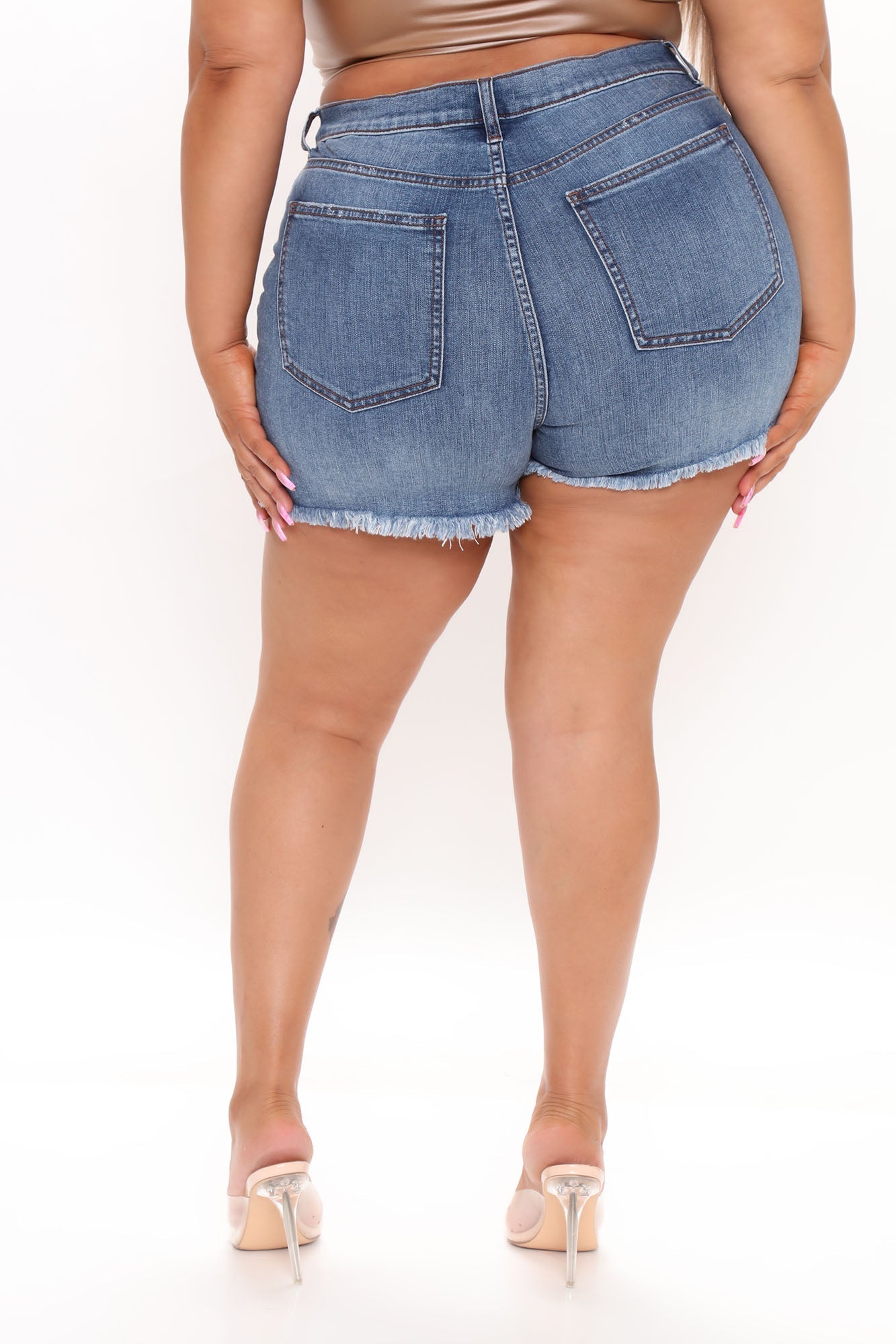 Take Control Distressed Denim Shorts - Medium Blue Wash Ins Street