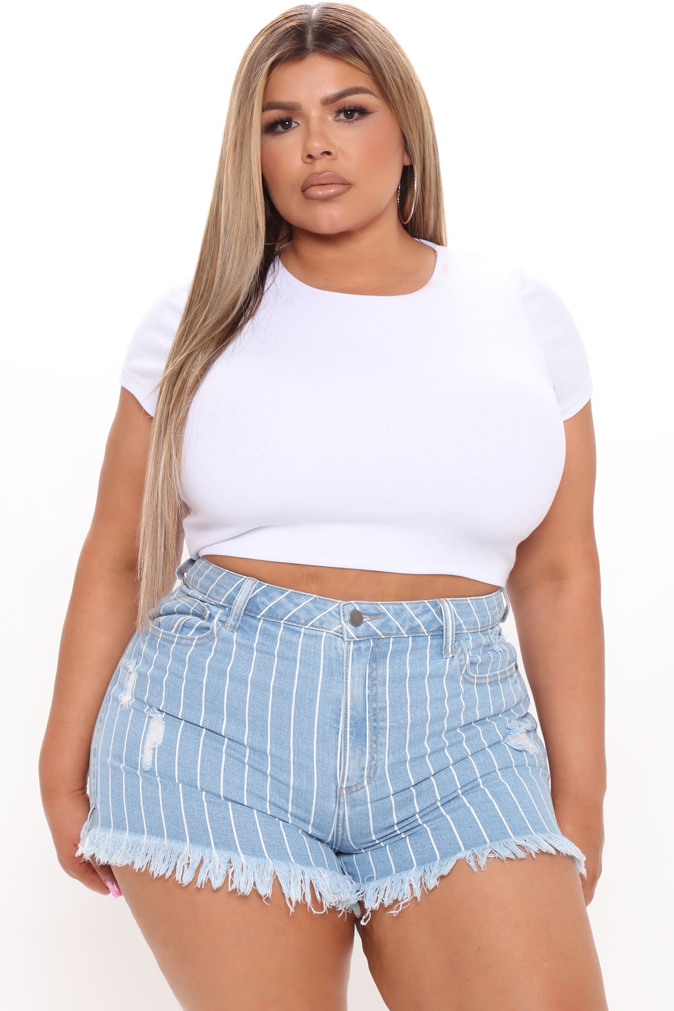 You've Crossed The Line Striped Denim Shorts - Medium Blue Wash Ins Street