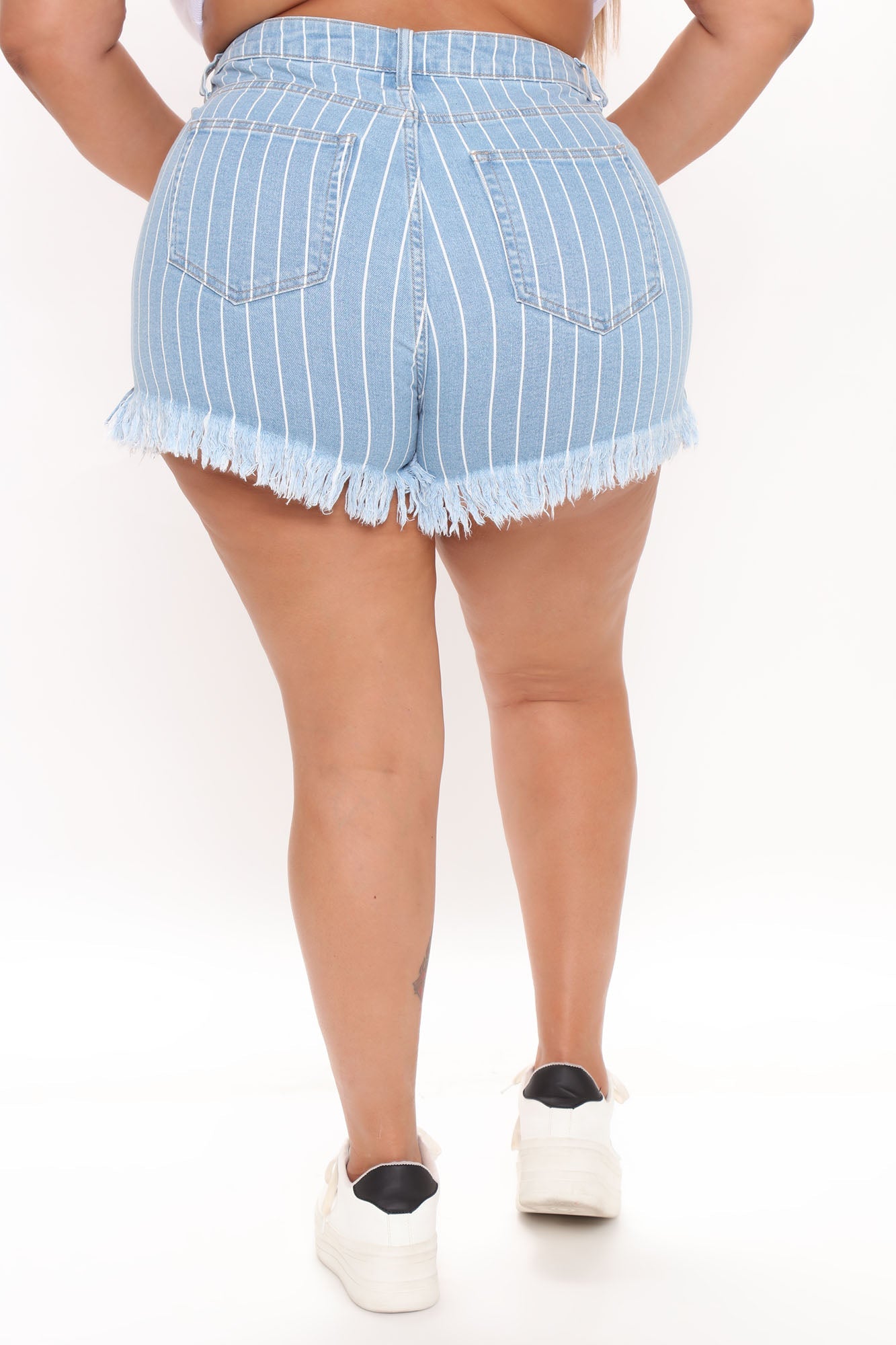 You've Crossed The Line Striped Denim Shorts - Medium Blue Wash Ins Street