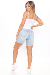 Kalyn Mid Rise Comfort Stretch Bermuda Shorts - Light Blue Wash Ins Street