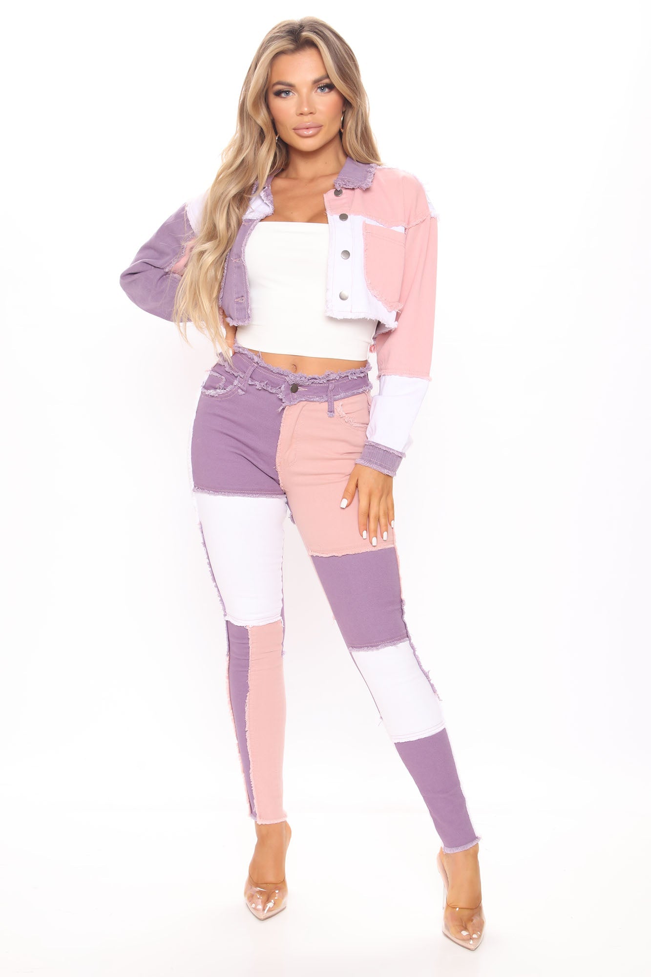 Stuck In A Dream Patchwork Skinny Jeans - Purple/combo Ins Street