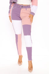 Stuck In A Dream Patchwork Skinny Jeans - Purple/combo Ins Street