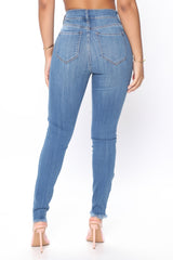 Cross Me Once Stretch Skinny Jeans - Medium Blue Wash Ins Street