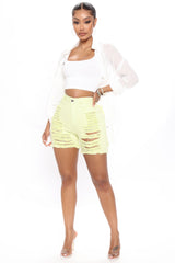 Yes Now Distressed Bermuda Shorts - Sage Ins Street