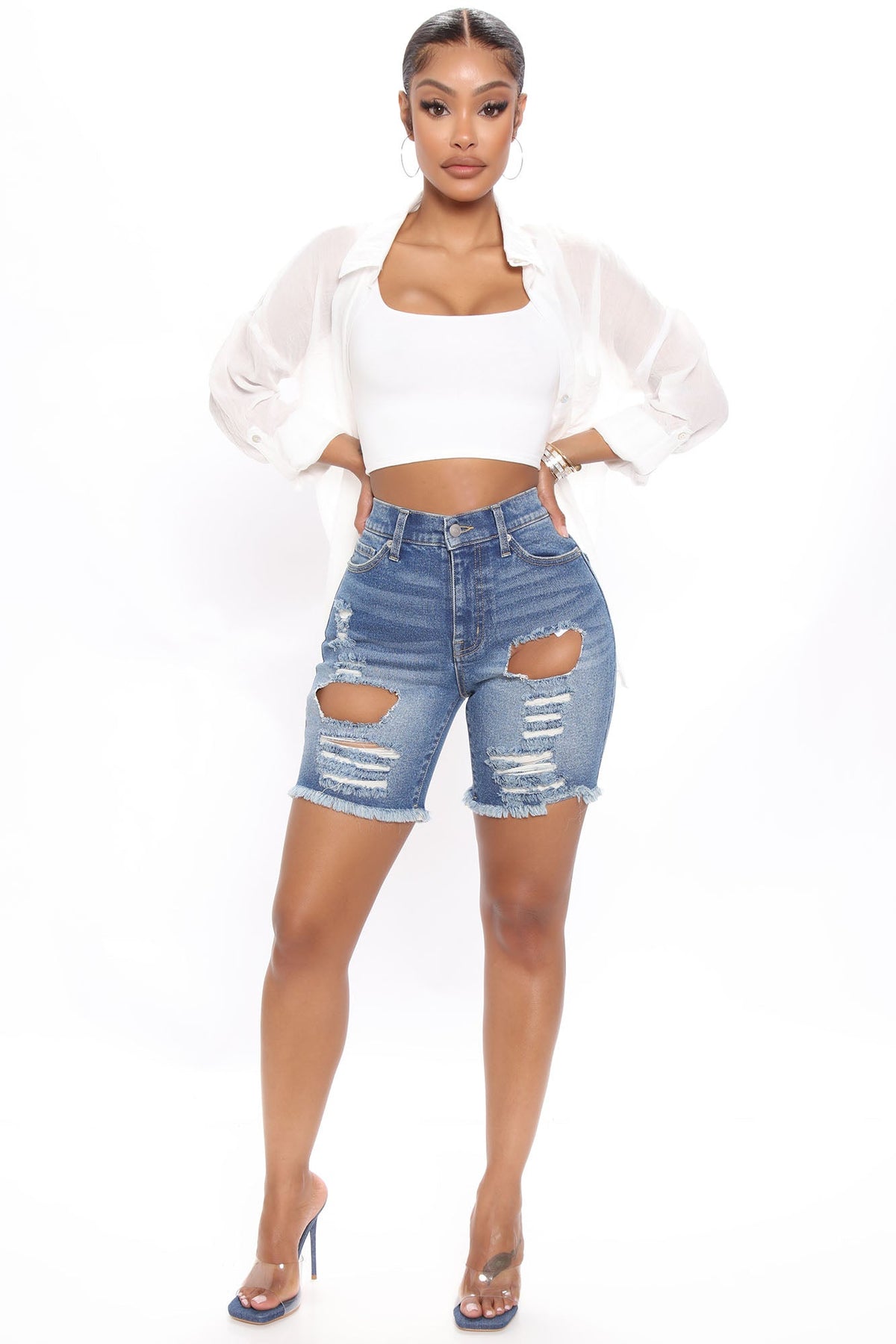 Go Fishing Stretch Bermuda Shorts - Medium Blue Wash Ins Street