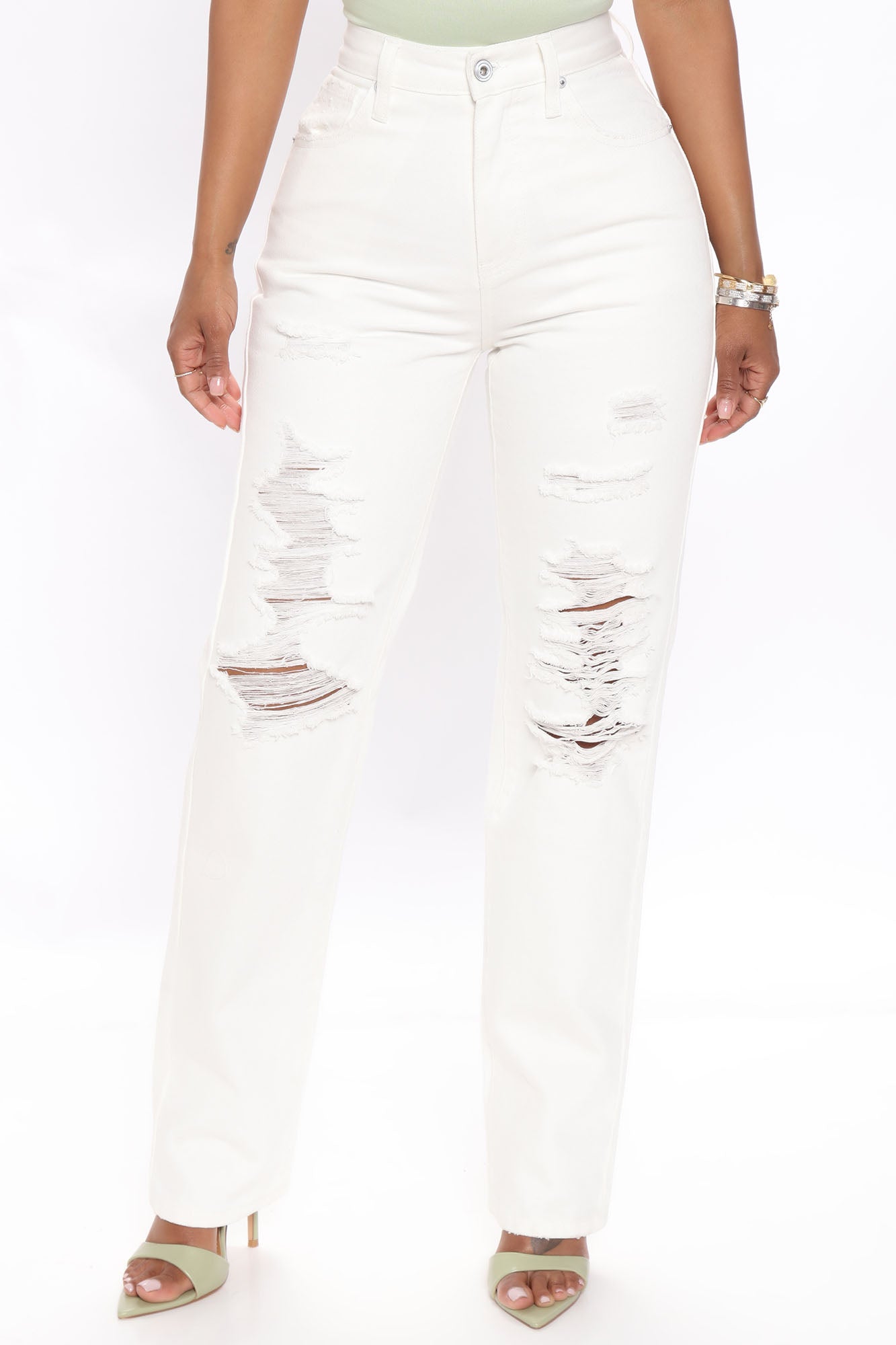 Killin' It Ripped Straight Leg Jeans - White Ins Street