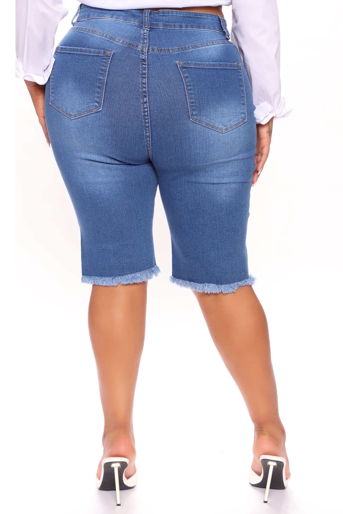 Dirty Little Secret Distressed Bermuda Shorts - Medium Blue Wash Ins Street