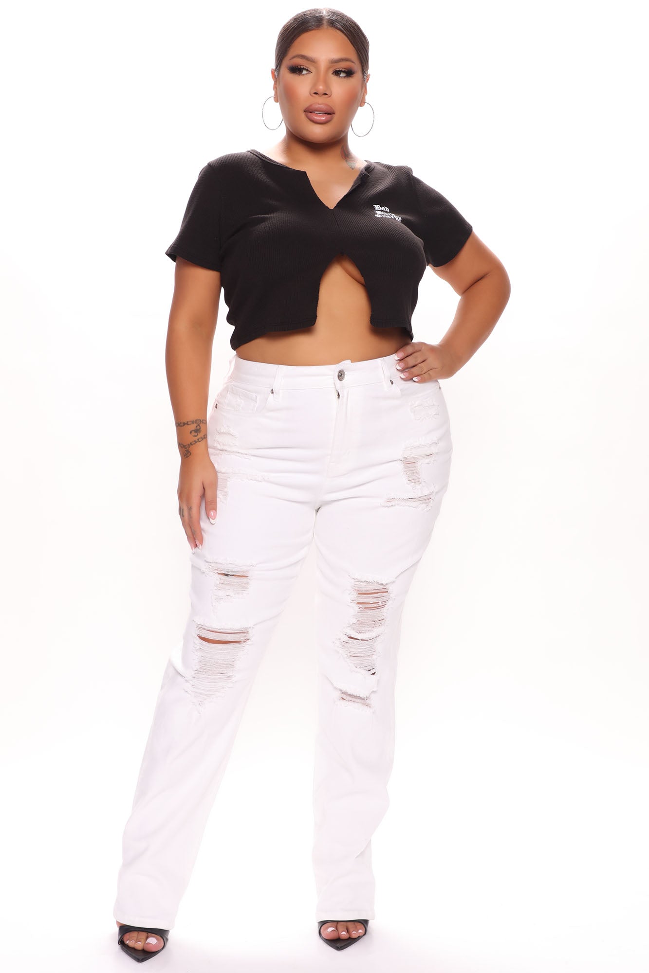 Favorite Getaway Destroyed Straight Leg Jeans - White Ins Street