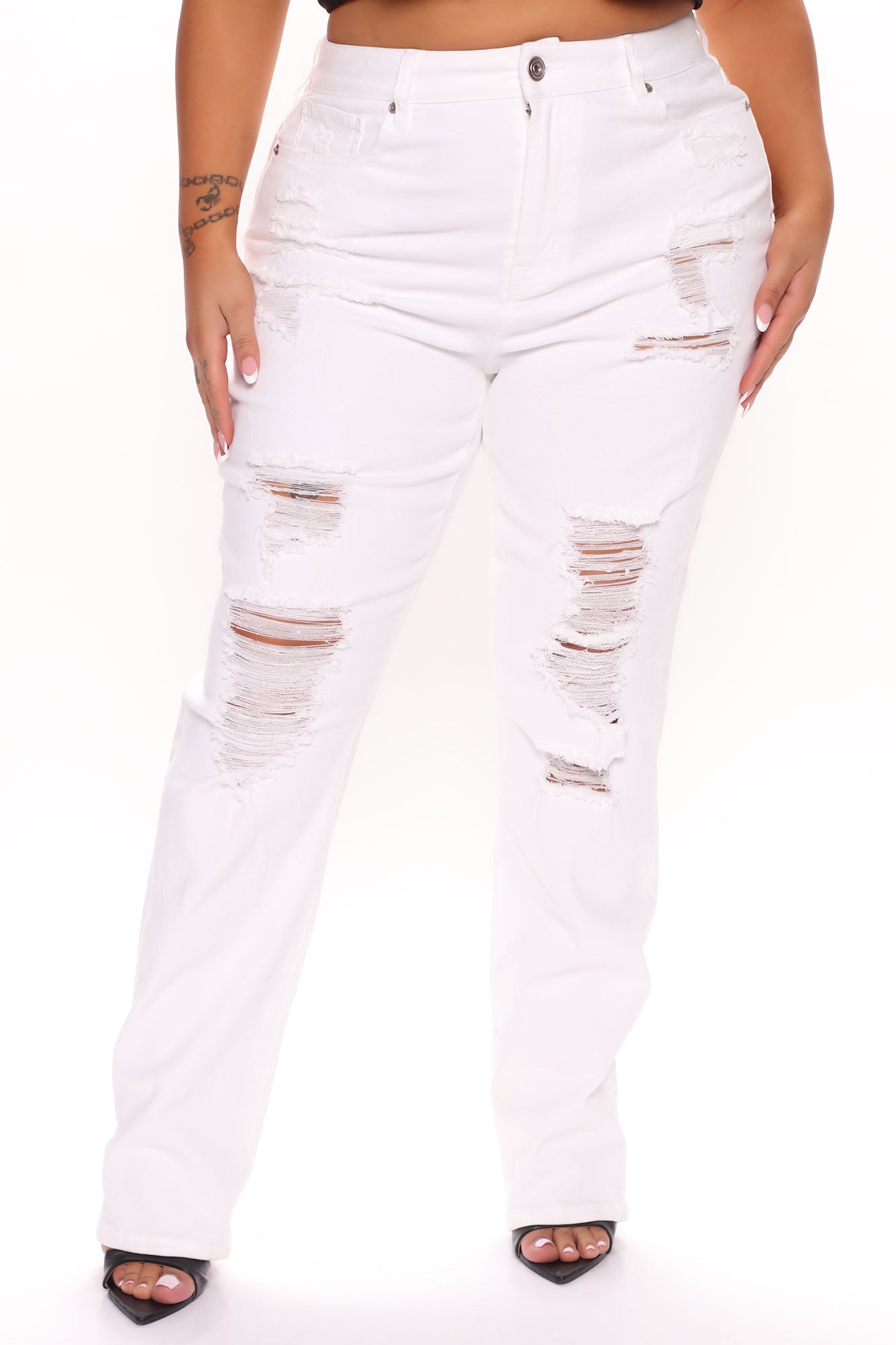 Favorite Getaway Destroyed Straight Leg Jeans - White Ins Street