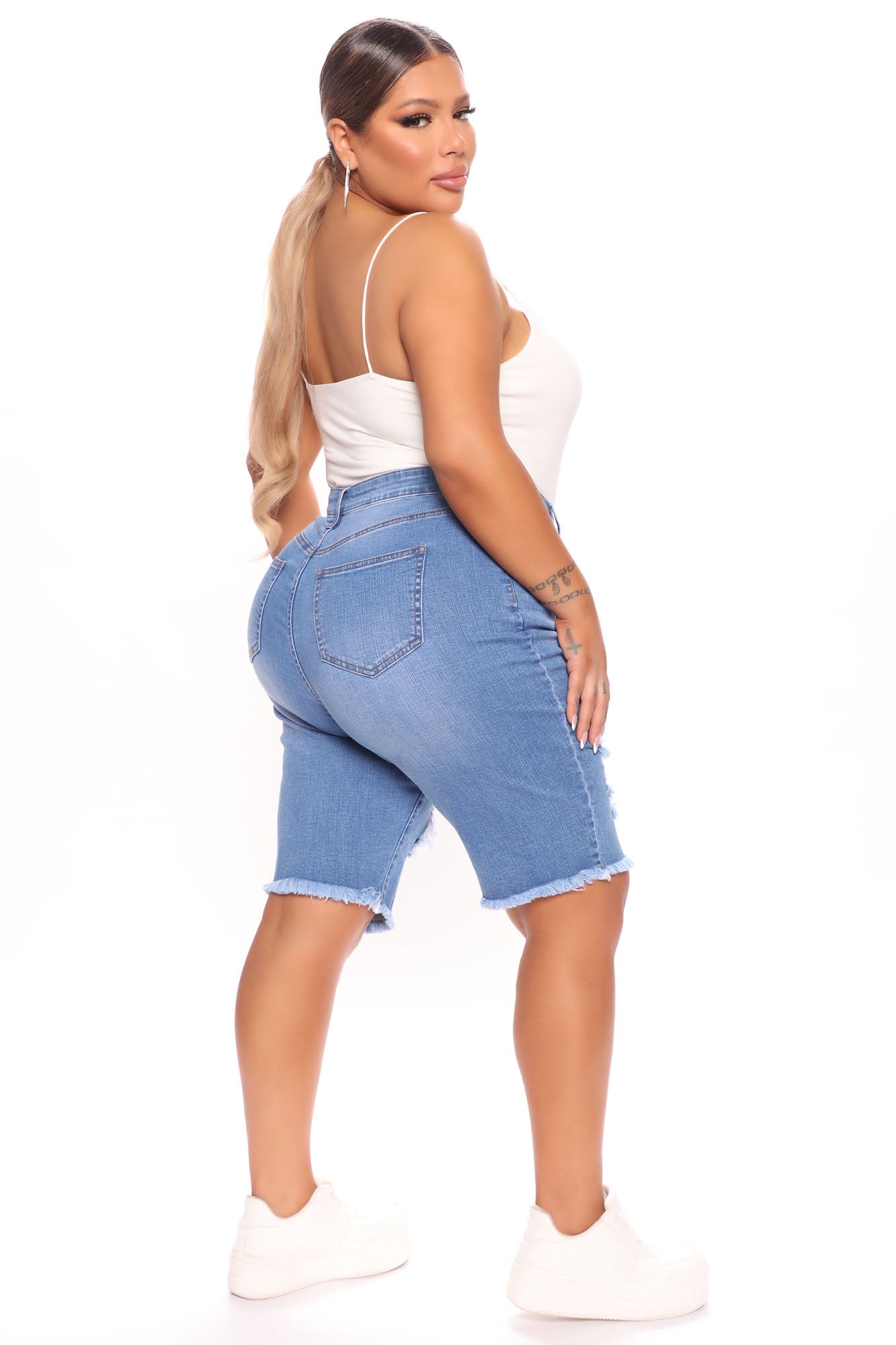 Made Ya Look Denim Bermuda Shorts - Light Blue Wash Ins Street