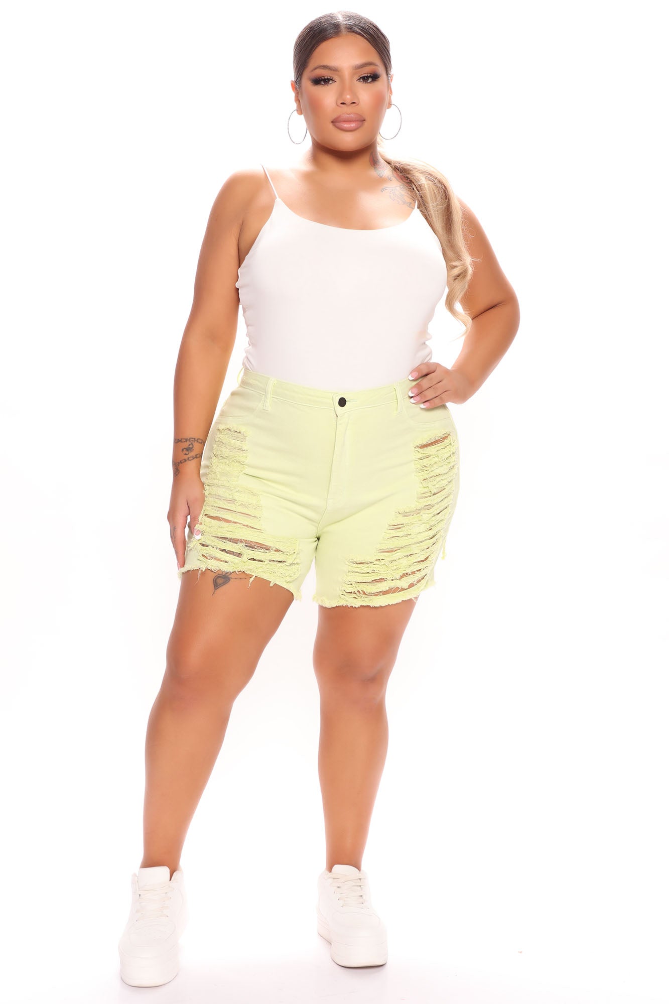 Yes Now Distressed Bermuda Shorts - Sage Ins Street