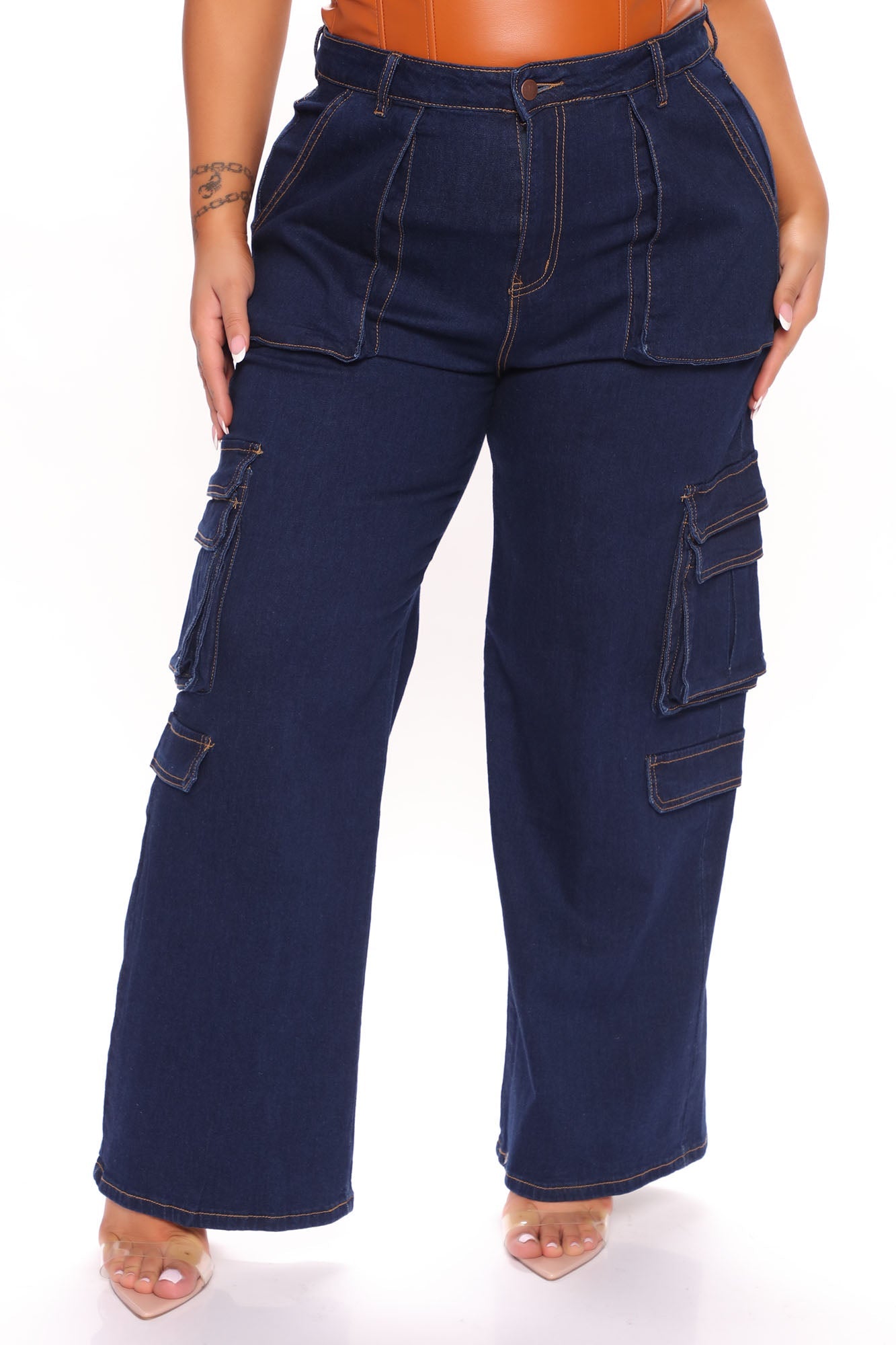 Sitting Pretty Cargo Jeans - Dark Denim Ins Street